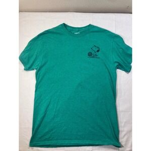Peanuts Snoopy Tennis Club Graphic T Shirt Green M/M Short Sleeve Cotton Blend